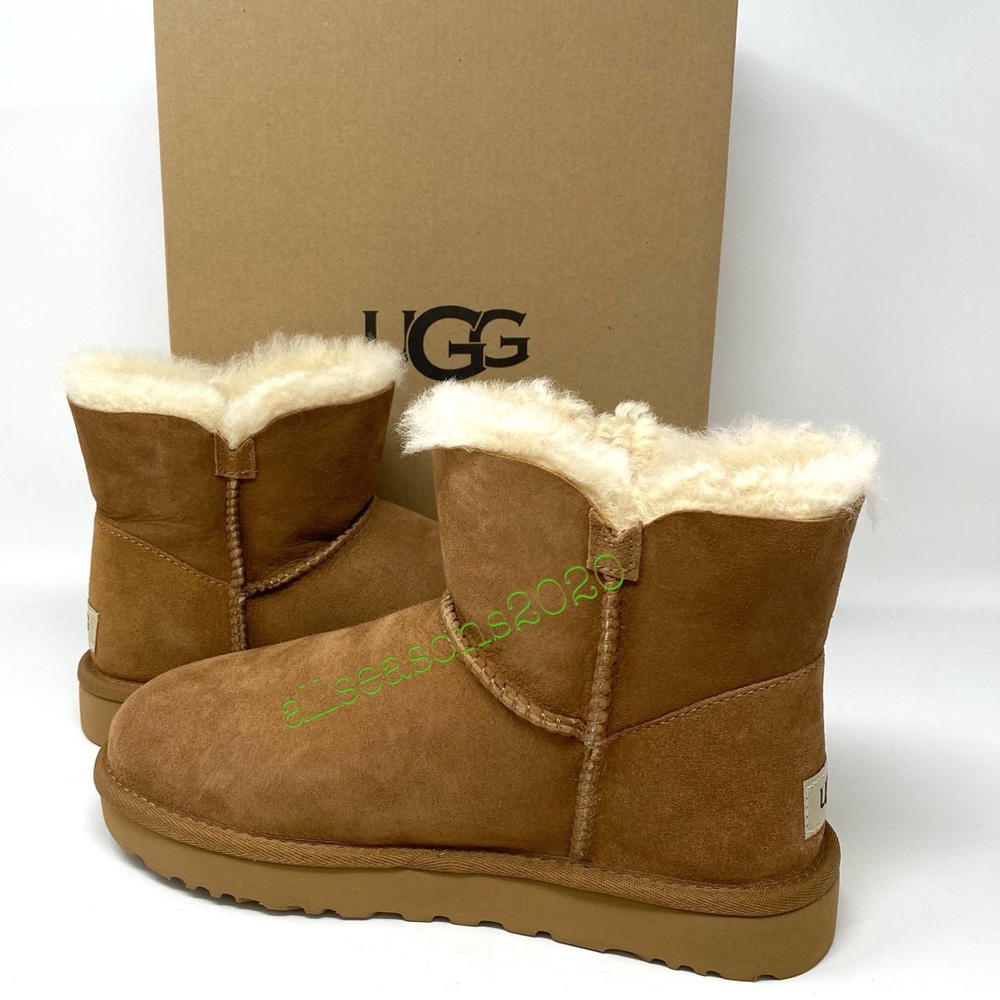 UGG Mini Bailey Button Women’s Boots Che Tan Suede - Picture 4 of 11